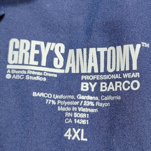 Grey's Anatomy Unisex Navy Scrub Set - Size (Top) 3XL (Pants) 4XL - Picture 10 of 10